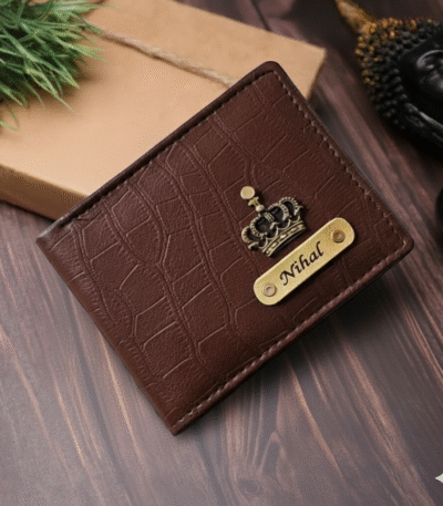 Personalized Sleek Croc Style Wallet With Name & Charm Brown Gift for Husband Brother Boyfriend Fiance Birthday Gift Anniversary Gift