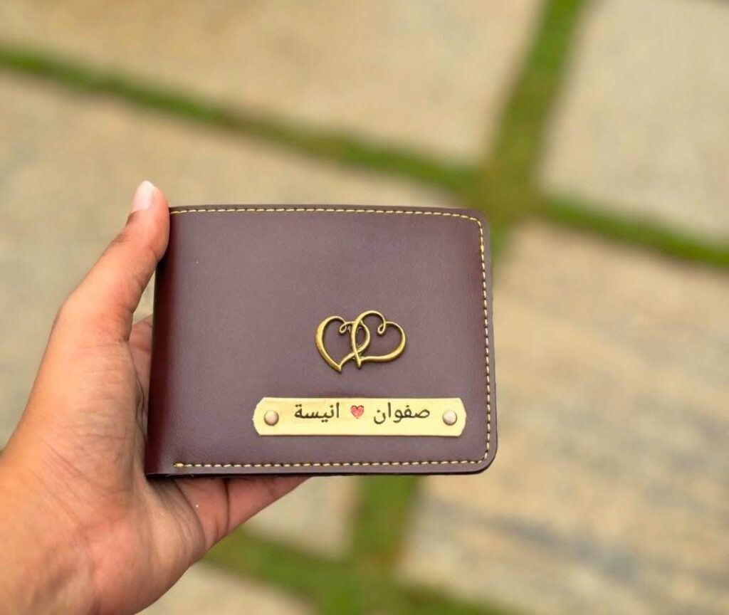 Customized Brown Leather Wallet with Name and Heart Charm
