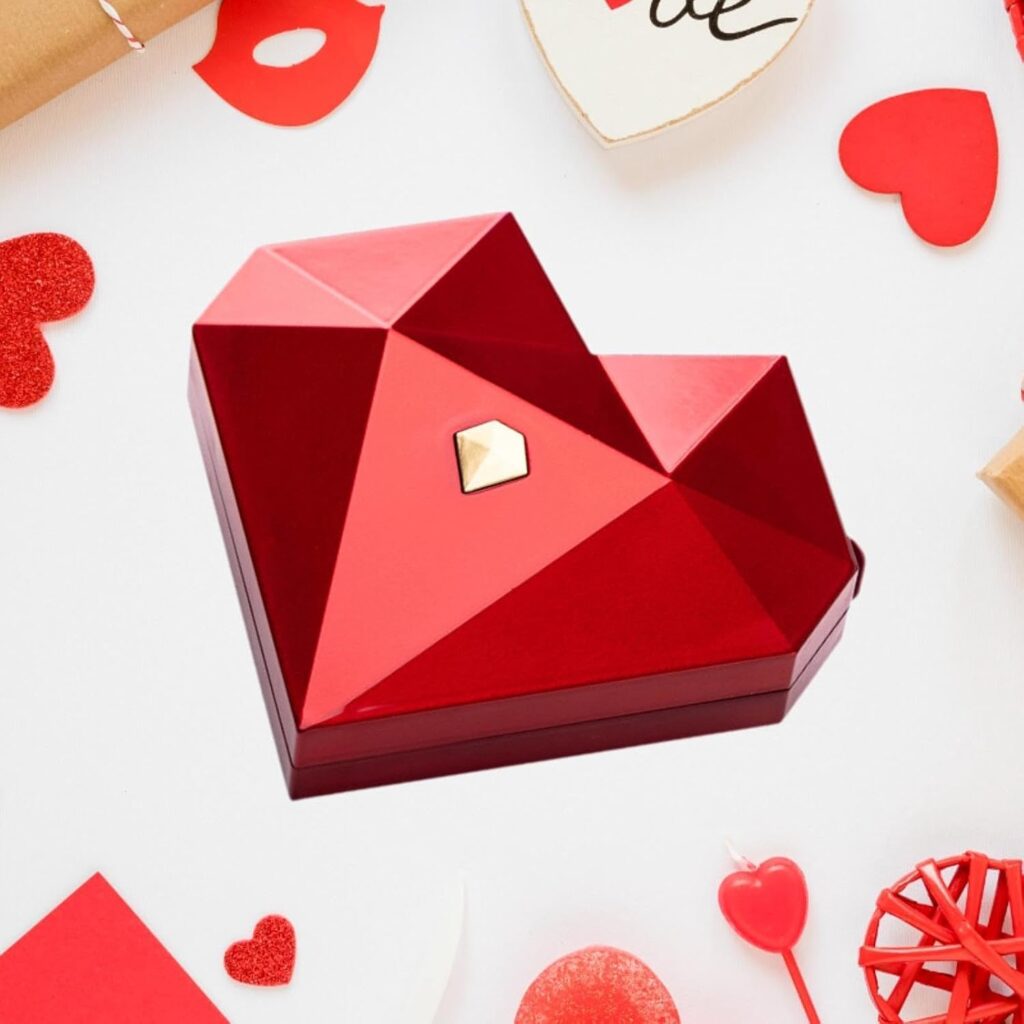 Popup Heart Ring Box Surprise Gift Case for Wedding Valentine's Day Birthday Red